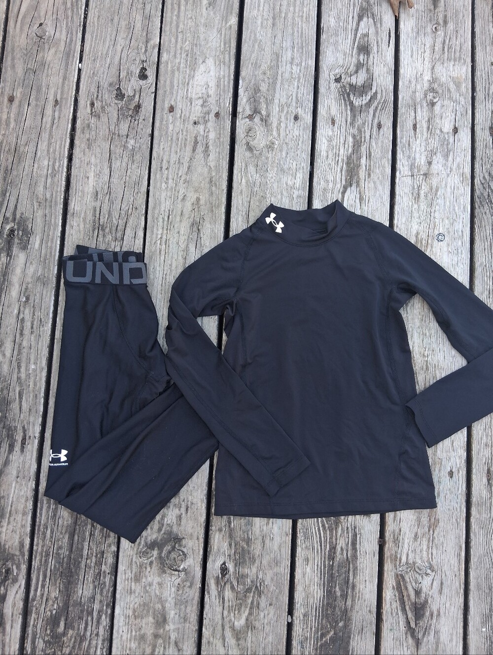 Under Armour Black HeatGear Fitted Compression Long Sleeve Shirt And Leggings YM